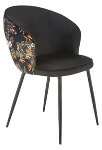 Scaun tapitat K506, negru, cu imprimeu floral, stofa catifelata, 55x60