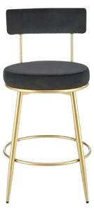 Scaun bar H115, negru/auriu, stofa catifelata/otel, 45x54x90 cm