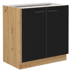 Dulap inferior de bucătărie Meriel 80 D 2F BB (negru + Stejar artisan). 1033974