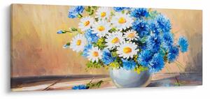 Tablou pictat cu vaza și flori (120x50 cm)