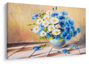 Tablou pictat cu vaza și flori (90x60 cm)