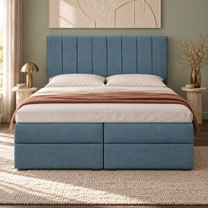 Pat boxspring din catifea Novella cu ladă 140×200 cm, albastru