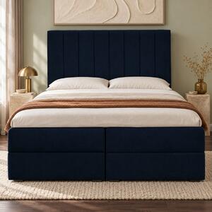Pat boxspring din catifea Novella cu ladă 140×200 cm, bleumarin