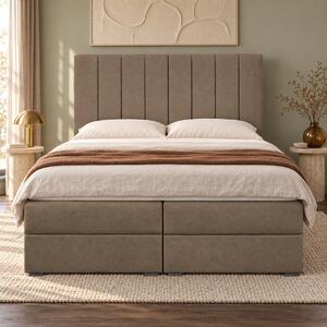 Pat boxspring din catifea Novella cu ladă 140×200 cm, cappuccino