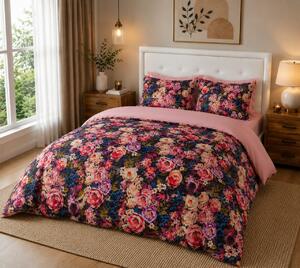 Lenjerie de pat matrimonial Premium Ranforce 5D bujori roz / 200x220 cm dimensiune standard
