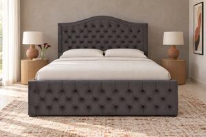 Pat tapițat Chesterfield din catifea Solaria Deluxe 120×200 cm, gri închis, cu ladă de depozitare