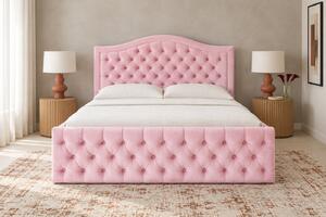 Pat tapițat Chesterfield din catifea Solaria Deluxe 120×200 cm, roz, cu ladă de depozitare