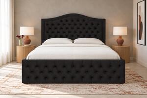 Pat tapițat Chesterfield din catifea Solaria Deluxe 120×200 cm, negru, cu ladă de depozitare
