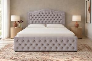 Pat tapițat Chesterfield din catifea Solaria Deluxe 120×200 cm, gri deschis, cu ladă de depozitare