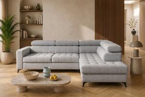 Colțar cu funcție de dormit Nardo L, extensibil, dreapta, - chenille gri deschis Vibe 85