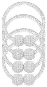 Set 8 șnururi magnetice pentru draperii, cu bile perlate, 40 cm, alb