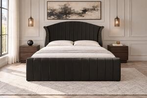 Pat tapițat din catifea Velluto Line 140×200 cm, negru, cu ladă de depozitare