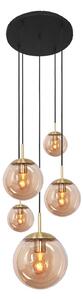 Steinhauer Lampă suspendată sticlă Glsabol, alamă, 5 becuri, reglabil, Auriu / Alamă, Camera de zi / sufragerie, Metal, Modern