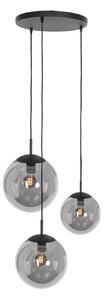 Steinhauer Lampă suspendată sticlă Bollique, negru, 3 becuri, reglabil, Negru, Camera de zi / sufragerie, Metal, Modern