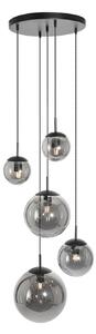 Steinhauer Lampă suspendată Bollique, gri fumuriu/negru, sticlă, 5 becuri, reglabil, Negru, Camera de zi / sufragerie, Metal, Modern