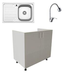 Set haaus Karo, Gri Lucios/Alb, MDF, 80 x 50 x 80 cm, Chiuveta Inox, Cuva stanga, Baterie Flexibila