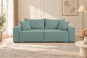 Canapea extensibilă Livia din catifea reiată, verde marin, cu ladă de depozitare