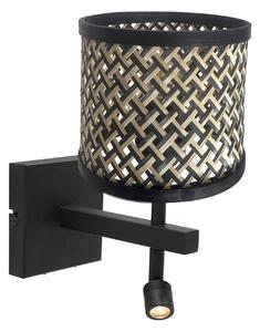 Steinhauer Aplică de perete Stang, lumină lectură cu LED, răchită neagră/naturală, Negru, Camera de zi / sufragerie, Lemn, Lumină de lectură
