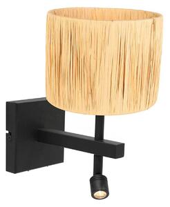 Steinhauer Aplică de perete Stang, lumină lectură LED, răchită naturală, Negru, Camera de zi / sufragerie, Lemn, Lumină de lectură