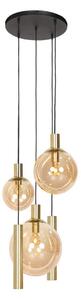 Steinhauer Lampă suspendată Bollique, rotundă cu 5 becuri, alamă, GU10 + E27, reglabil, Auriu / Alamă, Camera de zi / sufragerie, Sticlă