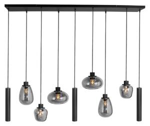 Steinhauer Lampă suspendată Reflexion, metal, sticlă, 9 becuri, negru, reglabil, Negru, Camera de zi / sufragerie, Sticlă