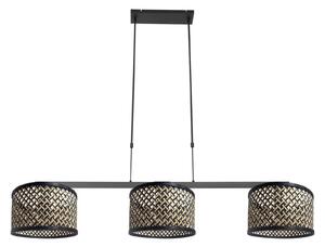 Steinhauer Suspensie Stang, negru/naturală din răchită, 3 lumini, reglabil, Negru, Camera de zi / sufragerie, Lemn