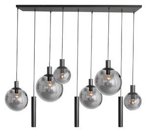 Steinhauer Lampă suspendată Bollique, neagră, cu 9 becuri lungi, sticlă, metal, reglabil, Negru, Camera de zi / sufragerie, Sticlă