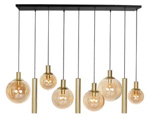 Steinhauer Lampă suspendată Bollique, alamă, 9 becuri lungi, sticlă, metal, reglabil, Auriu / Alamă, Camera de zi / sufragerie, Sticlă