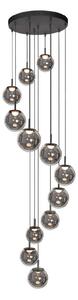 Steinhauer Lampă suspendată LED Bollique, 12 becuri. rotundă, negru, sticlă, reglabil, Negru, Camera de zi / sufragerie, Sticlă, glob