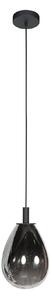 Mexlite Lampă suspendată LED Glimsy, Ø 22 cm, sticlă neagră/cenușie fumurie, reglabil, Gri, Camera de zi / sufragerie, Sticlă