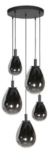 Mexlite Lampă suspendată LED Glimsy, Ø 40 cm negru/gri fum sticlă 5 becuri., reglabil, Gri, Camera de zi / sufragerie, Sticlă