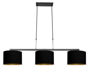 Steinhauer Lampă suspendată Stang, negru/negru-auriu, lungime 140 cm, 3 becuri., reglabil, Negru, Camera de zi / sufragerie, Țesătură / Textil, Modern