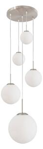 Steinhauer Lampă suspendată Bollique, oțel, alb opal, sticlă, 5 becuri rotunde, reglabil, Metalic, Camera de zi / sufragerie, Sticlă, glob