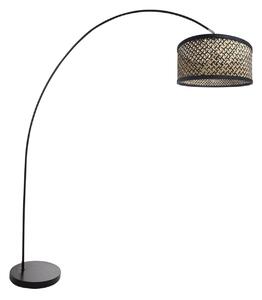 Mexlite Lampa cu arc Solva, negru, abajur împletit negru/lemn, Negru, Camera de zi / sufragerie, Metal