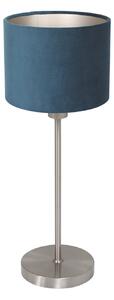 Mexlite Lampa de masă Noor, oțel/velur albastru, înălțime 50 cm, E27, Metalic, Camera de zi / sufragerie, Metal
