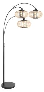 Steinhauer Lampadar Nox Light cu 3 becuri, negru, tijă din bambus, E27, Negru, Camera de zi / sufragerie, Metal