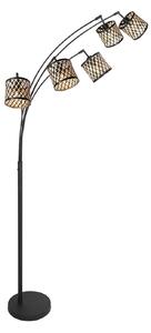 Mexlite Lampadar Sumba, 5 becuri, negru, bambus natural/negru, E14, reglabil, Negru, Camera de zi / sufragerie, Metal, Arc în picioare