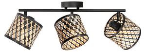 Mexlite Plafonieră Sumba, 3 becuri, negru, bambus natural/negru, E14, reglabil, Negru, Camera de zi / sufragerie, Metal