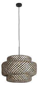 Steinhauer Lampă suspendată Sparkled Light 4478ZW, împletitură de bambus, Ø 53 cm, reglabil, Negru, Camera de zi / sufragerie, Bamboo