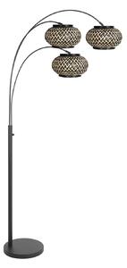 Steinhauer Lampadar Nox Light cu 3 becuri, negru, împletitură de bambus, E27, Negru, Camera de zi / sufragerie, Metal