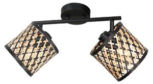 Mexlite Plafonieră Sumba, cu 2 becuri, negru, bambus natural/negru, E14, reglabil, Negru, Camera de zi / sufragerie, Metal