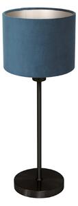 Mexlite Lampa de masă Noor, negru/albastru velur, înălțime 50 cm, E27, Negru, Camera de zi / sufragerie, Metal