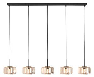 Steinhauer Lampă suspendată Breeza Beache, 5 becuri, lungă, neagră, bambus, reglabil, Lemn, Camera de zi / sufragerie, Metal