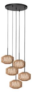 Anne Light Lampă suspendată Ropex 4525, 5 becuri, rotundă, neagră, cablu maro, reglabil, Maro / Rugină, Camera de zi / sufragerie, Metal