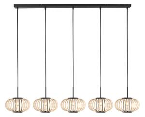 Anne Light Lampă suspendată Silva, 5 becuri, lungă, neagră, cu tije din bambus, reglabil, Lemn, Camera de zi / sufragerie, Metal
