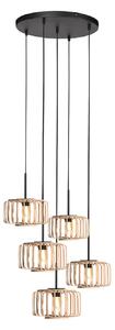 Steinhauer Lampă suspendată Breeza Beache, 5 becuri, rotundă, neagră, bambus, reglabil, Lemn, Camera de zi / sufragerie, Metal