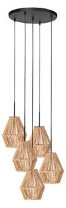 Anne Light Lampă suspendată Ropex 4526, 5 becuri, rotundă, neagră, cablu maro, reglabil, Maro / Rugină, Camera de zi / sufragerie, Metal