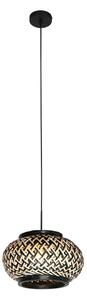Steinhauer Lampă suspendată NoxLight, cu 1 bec, neagră, împletitură de bambus, reglabil, Negru, Camera de zi / sufragerie, Metal