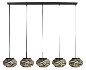 Steinhauer Lampă suspendată NoxLight, 5 becuri, lungă, neagră, împletitură de bambus, reglabil, Negru, Camera de zi / sufragerie, Metal
