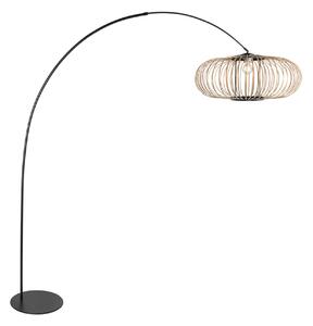 Anne Light Lampa curbată Curve, negru, abajur cu tije de bambus, Ø 60 cm, Negru, Camera de zi / sufragerie, Metal